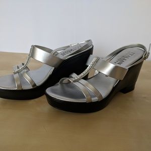 Italian Shoemakers silver wedge slingbacks